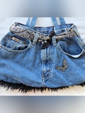 Vtg Upcycled Eddie Bauer Denim Tote Bag – Boho Y2K Butterfly & Bandana Purse